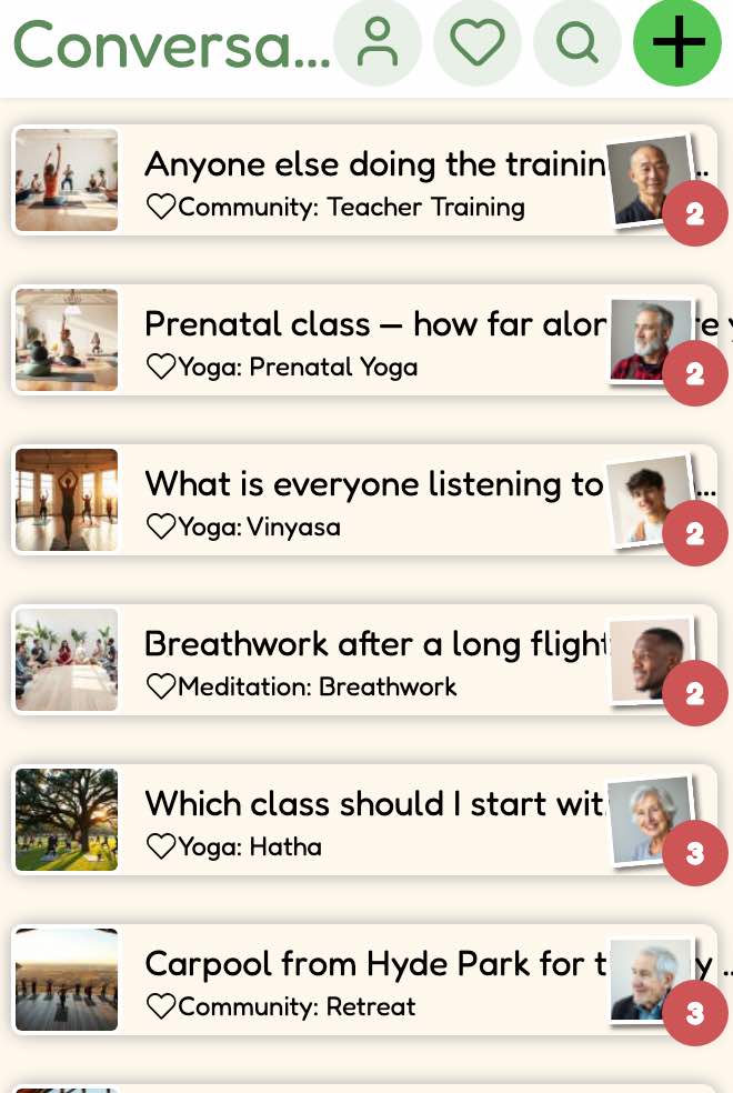 App screenshot: a list of community discussions