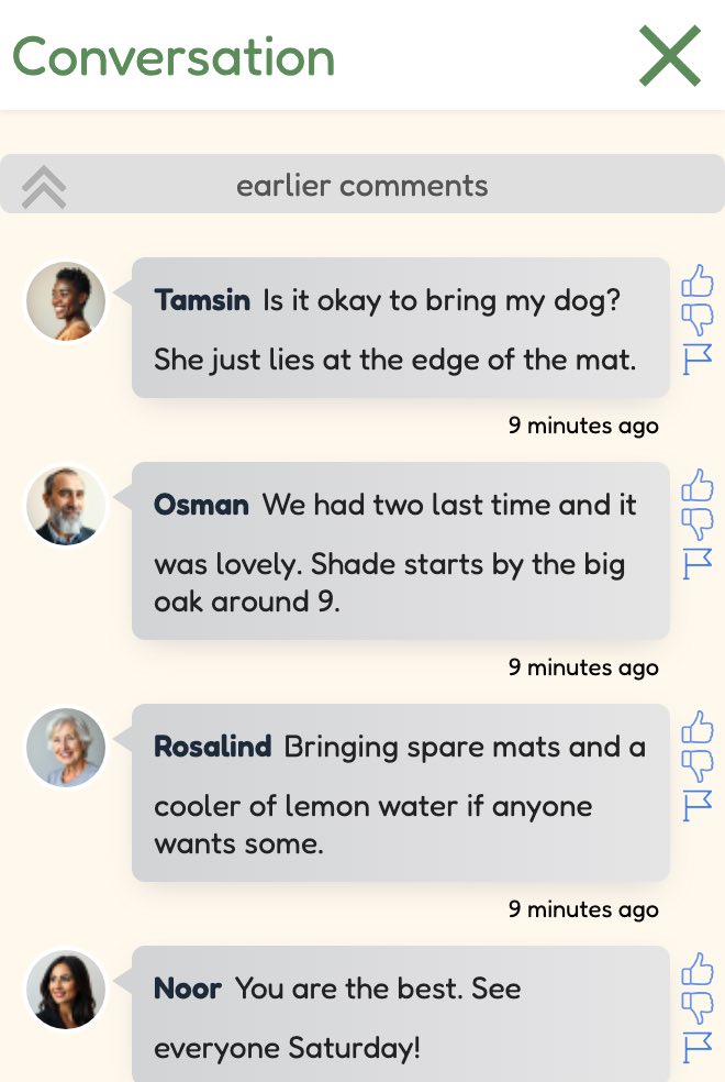 App screenshot: the conversation on a class page